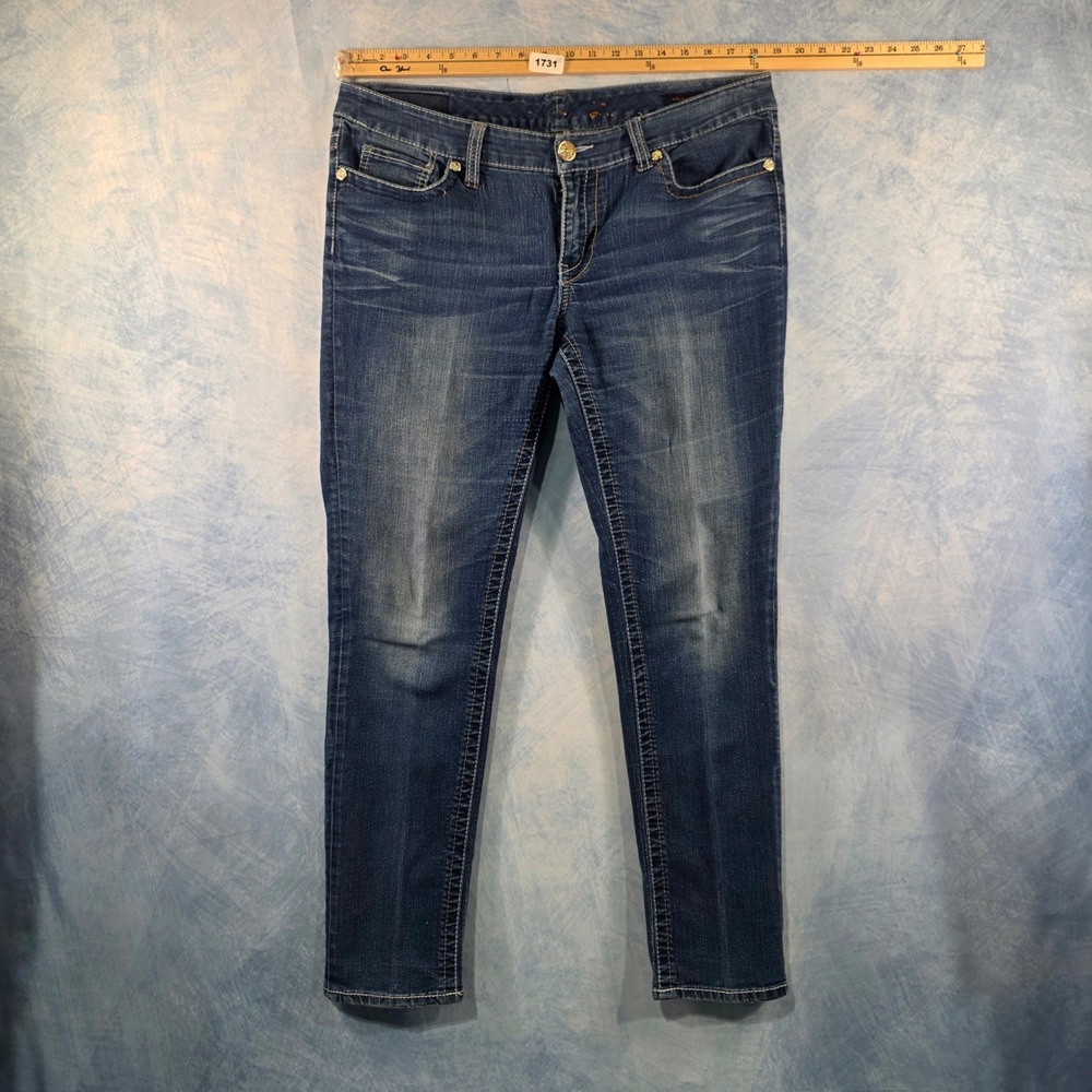 Seven7 Womens Skinny Jeans Size 14 Medium Wash Gold Embroidered Back Pockets